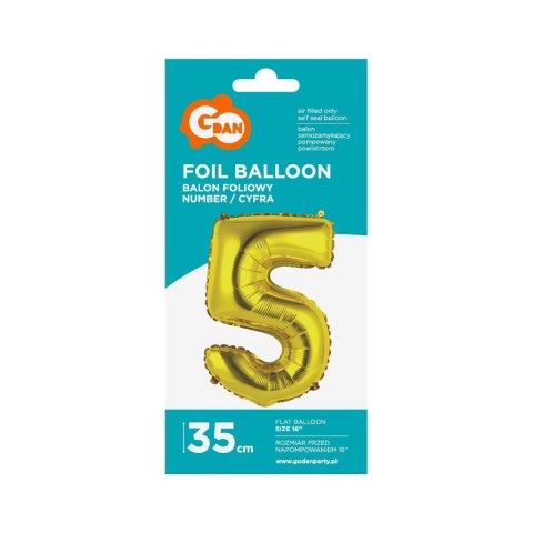 Balon foliowy Godan cyfra 5 złoty 35 cm (FG-C35Z5) Balon foliowy Godan cyfra 5 złoty 35 cm (FG-C35Z5)