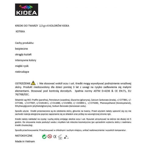 Farba do malowania twarzy Kidea 6 kolor. (KDT6KA) Farba do malowania twarzy Kidea 6 kolor. (KDT6KA)