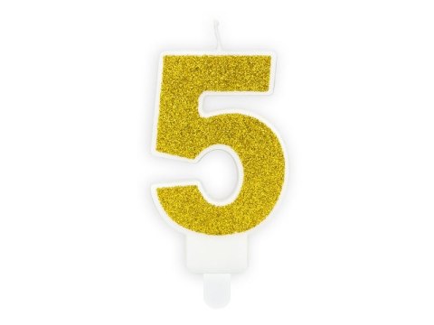 Świeczka urodzinowa Partydeco cyferka 5 złoty brokat 7cm (SCU3-5-019B) Świeczka urodzinowa Partydeco cyferka 5 złoty brokat 7cm (SCU3-5-019B)