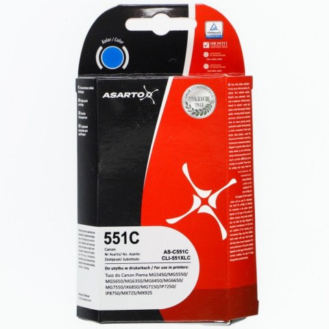 Tusz (cartridge) alternatywny Canon cyan Asarto (AS-C551C) Tusz (cartridge) alternatywny Canon cyan Asarto (AS-C551C)