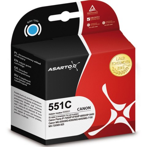 Tusz (cartridge) alternatywny Canon cyan Asarto (AS-C551C) Tusz (cartridge) alternatywny Canon cyan Asarto (AS-C551C)