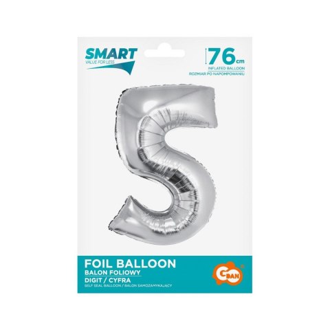Balon foliowy Godan Smart cyfra 5 srebrna 76cm (CH-SSR5) Balon foliowy Godan Smart cyfra 5 srebrna 76cm (CH-SSR5)
