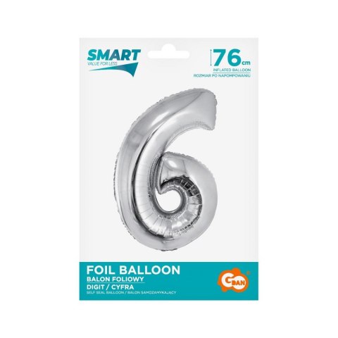 Balon foliowy Godan Smart cyfra 6 srebrna 76cm (CH-SSR6) Balon foliowy Godan Smart cyfra 6 srebrna 76cm (CH-SSR6)