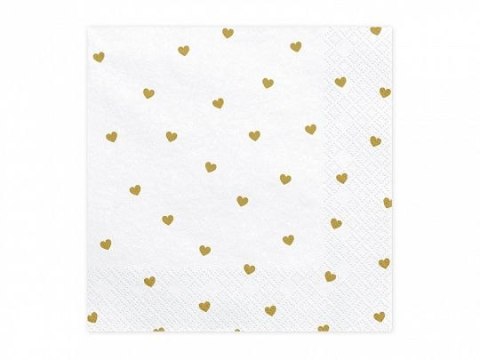 Serwetki Serca w kolorze białym ze złotym nadrukiem (1 op. / 20 szt.) biała papier [mm:] 330x330 Partydeco (SP33-49-008)