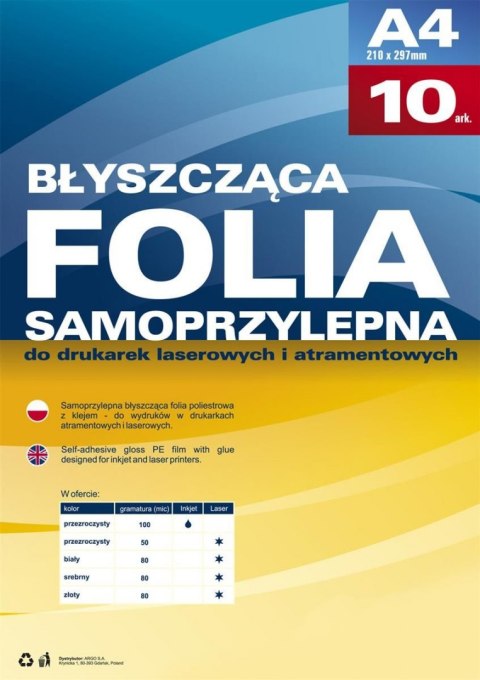 Folia samoprzylepna A4 przezroczysty [mm:] 210x297 Argo (434020)