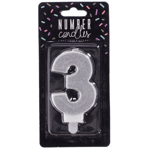 Świeczka urodzinowa Partydeco cyferka 3 srebrny 7 cm 7cm (SCU3-3-0188) Świeczka urodzinowa Partydeco cyferka 3 srebrny 7 cm 7cm (SCU3-3-0188)
