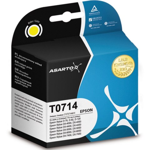Tusz (cartridge) alternatywny Asarto yellow (T0714) Tusz (cartridge) alternatywny Asarto yellow (T0714)