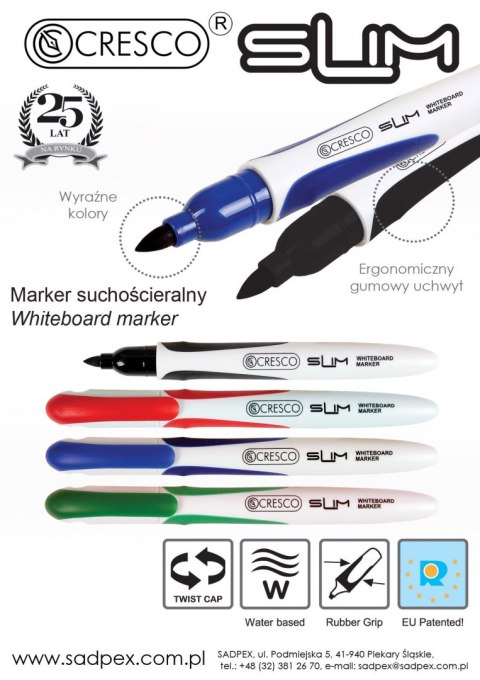 Marker suchościeralny Slim 4 kolory 1,0-2,0mm okrągła końcówka Cresco (270040) Marker suchościeralny Slim 4 kolory 1,0-2,0mm okrągła końcówka Cresco (270040)