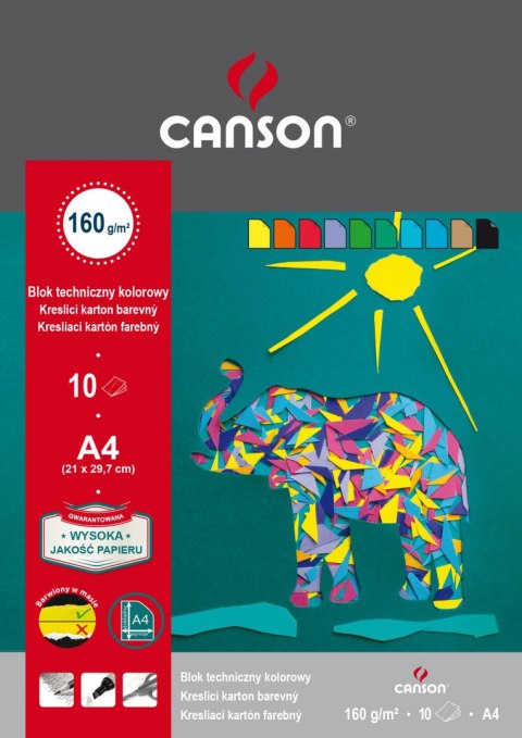 Blok techniczny Canson kolorowy A4 mix 160g 10k [mm:] 210x297 (400075209)