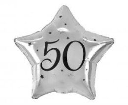 Balon foliowy 50 gwiazda srebrna, nadruk czarny 19cal Godan (FG-G50C)