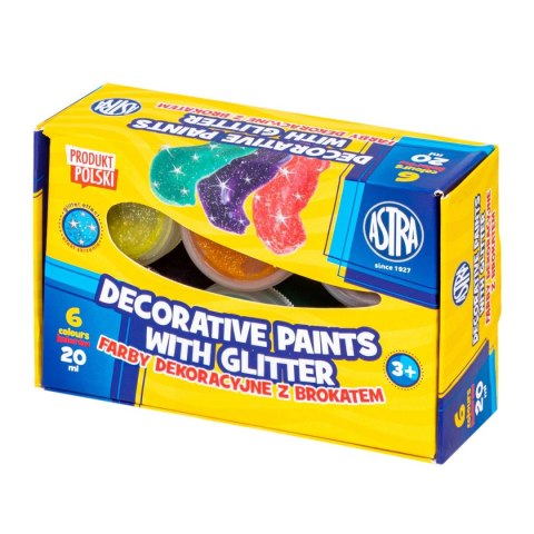 Farby plakatowe Astra dekoracyjne z brokatem kolor: mix 20ml 6 kolor. (301124002) Farby plakatowe Astra dekoracyjne z brokatem kolor: mix 20ml 6 kolor. (301124002)