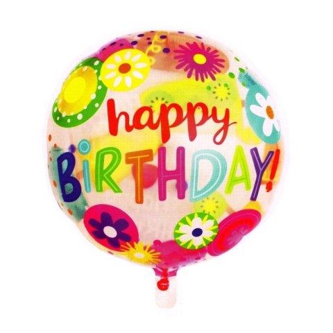 Balon foliowy Antella okrągły Happy Birthday kwiatki (BCF-174) Balon foliowy Antella okrągły Happy Birthday kwiatki (BCF-174)