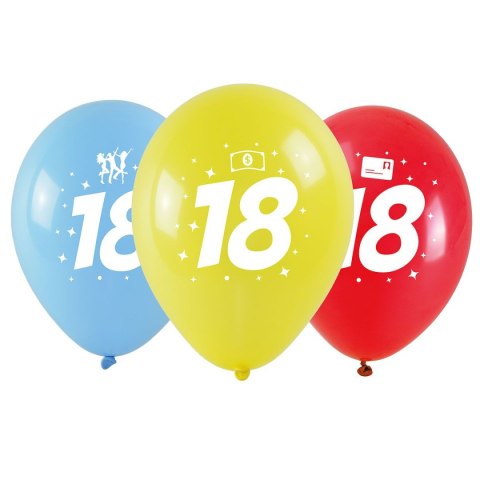 Balon gumowy Arpex z nadrukiem cyferki - 18 (3 szt.) mix 280mm (KB1993-18-9944) Balon gumowy Arpex z nadrukiem cyferki - 18 (3 szt.) mix 280mm (KB1993-18-9944)