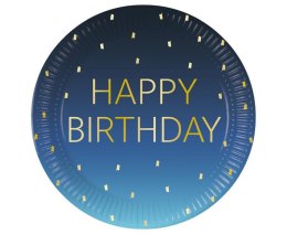 Talerz jednorazowy Godan Blue Happy Birthday, Decorata papier śr. 230mm 8 szt (96620)