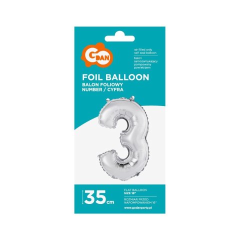 Balon foliowy cyfra 3 srebrny 35 cm Godan (FG-C35S3) Balon foliowy cyfra 3 srebrny 35 cm Godan (FG-C35S3)