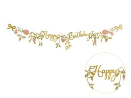 Baner Partydeco Happy Birthday Kwiaty, różowo-złoty, 1.3m (GRL127)