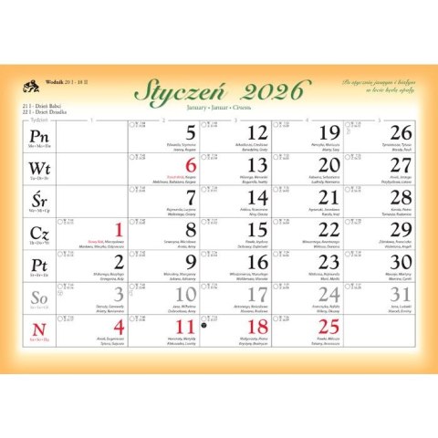 Kalendarz ścienny Kwiaty ozdobne rodzinny 2026 280mm x 200mm Lucrum (WL02) Kalendarz ścienny Kwiaty ozdobne rodzinny 2026 280mm x 200mm Lucrum (WL02)