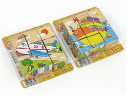 Układanka drewniana klocki z obrazkami 9szt, kwadraty 3,5cm Adar (530584)